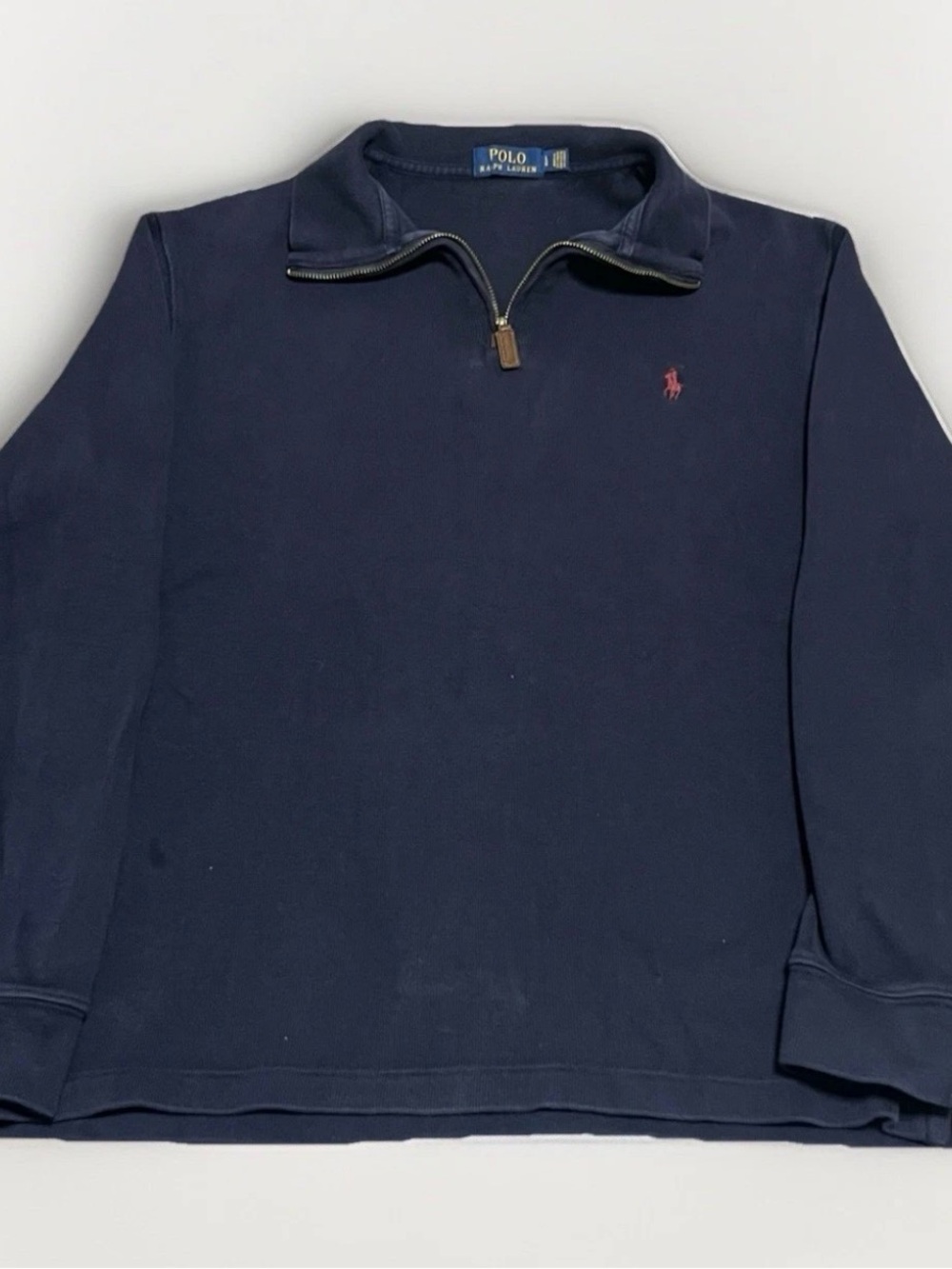 Polo Ralph Lauren Quarter Zip Men's Large Navy Blue Knit Cotton Pony Logo Prep